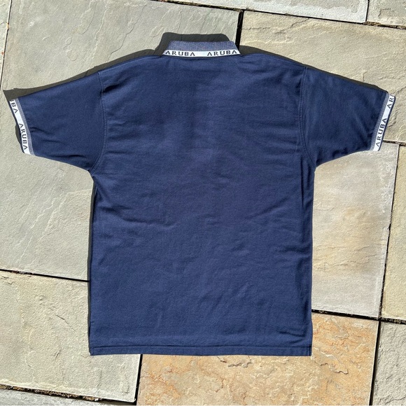 Y2K Aruba Jacquard Collar Shark Emroidered Navy Polo - Picture 2 of 7